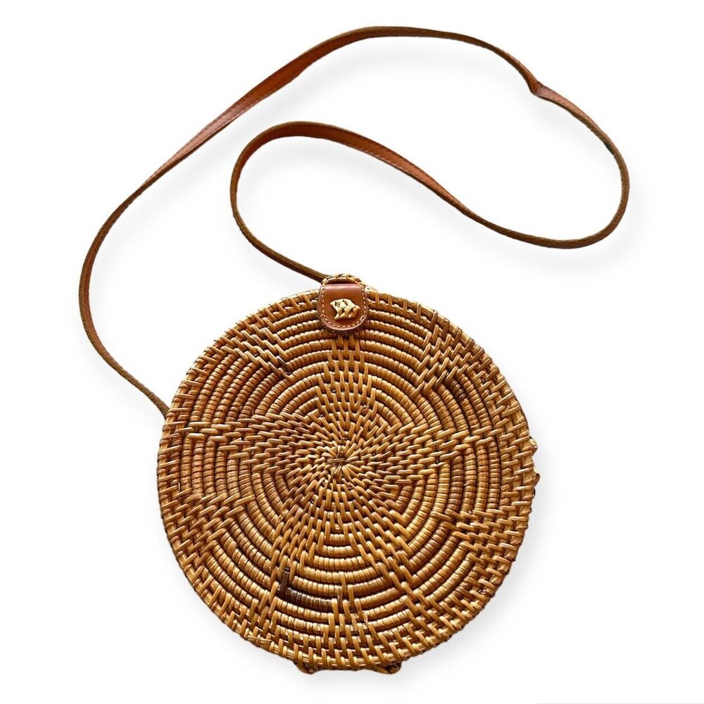 Round Canteen Style Rattan Straw Bag Wicker Purse Boho Bag for Women Cross Body
